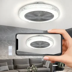 NETTLIFE Ventilateur plafond LED 48,5CM silencieux gradable timer crystal salon/chambre