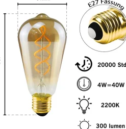 NETTLIFE 3x ampoule LED E27 lampe vintage ST64 rétro ampoule blanc chaud 4W ampoule à filament 2200K