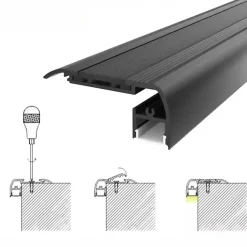 Nez de Marche Alu 2M Noir pour Ruban LED 10mm - SILAMP