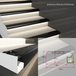 Nez de Marche Alu 2M Noir pour Ruban LED 10mm - SILAMP