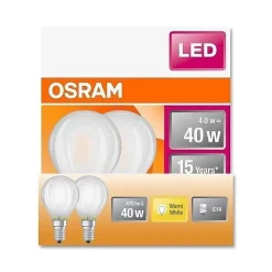 OSRAM - Boite de 2 LED sphér. verre dépolie 4W E14 470lm 2700K chaud