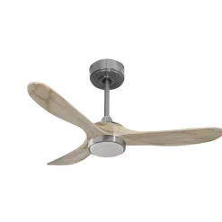 Ouray 2 de Klassfan - Ventilateur de plafond et destratificateur moteur DC Chrome avec Lumière pales bois clair 10 à 20 m²