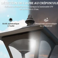 Outsunny Luminaire extérieur solaire lampadaire lanterne classique LED 10 Lm dim. 15L x 15l x 120H cm noir