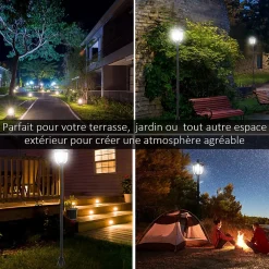 Outsunny Luminaire extérieur solaire lampadaire lanterne classique LED 60 Lm max. dim. 26L x 26l x 177H cm noir