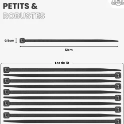 Pack de 10 Colliers de Serrage en Plastique Noir - 2,5 x 100 mm