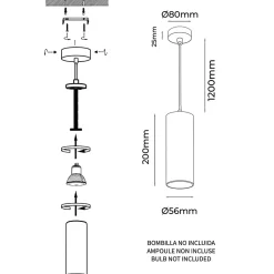 Pack de 2 Lampes Suspendues Modernes de Plafond en Aluminium Noir,en Forme de Tube 20cm, avec GU10