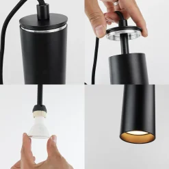 Pack de 2 Lampes Suspendues Modernes de Plafond en Aluminium Noir,en Forme de Tube 20cm, avec GU10