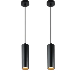 Pack de 2 Lampes Suspendues Modernes de Plafond en Aluminium Noir,en Forme de Tube 20cm, avec GU10