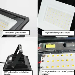 Pack de 5 Projecteur LED Extérieur IP65 Imperméable 50W 4750Lm 3000K Lumière Chaude pour Maison Garage Jardin Terrasse C