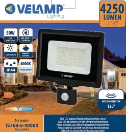PADLIGHT5, projecteur LED SMD IP44 50W, noir 4000K. Avec détecteur de mouvements