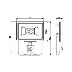 PADLIGHT5, projecteur LED SMD 20W IP44, noir, 4000K. Avec détecteur de mouvements