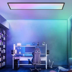 Panneau de plafond LED NETTLIFE 120x30cm. Intensité et couleur RVB variables avec télécommande. 39 W, noir.
