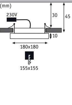 Panneau encastré LED Areo carré 180x180mm 12W 1000lm 3000K Blanc dépoli
