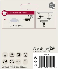 Panneau encastré LED Areo carré 80x80mm 5W 390lm 3000K Blanc dépoli