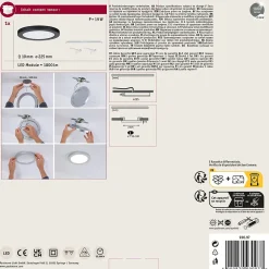 Panneau encastré LED 2in1 Cover-it rond 225mm 16,5W 1200lm 4000K Noir