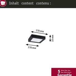 Panneau LED Abia 2 White Select Détecteur de mouvement crépusculaire (HF) carré 170x170mm 9,5W 1100lm 2700 - 4000K Noir