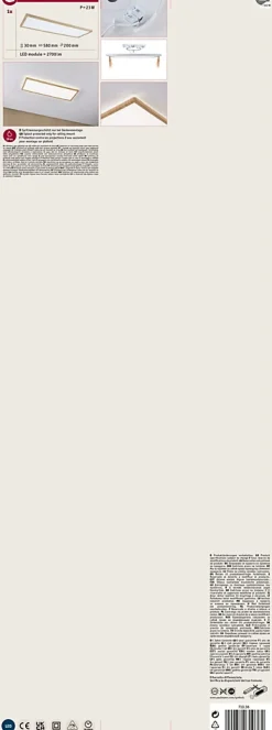 Panneau LED Atria Shine Backlight IP44 carré 580x200mm 22W 2300lm 4000K Esthétique bois