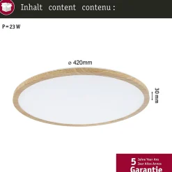 Panneau LED Atria Shine Backlight IP44 rond 420mm 22W 2300lm 3000K Esthétique bois
