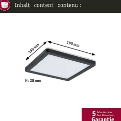 Panneau LED Atria Shine Backlight carré 190x190mm 11,2W 900lm 3000K Noir