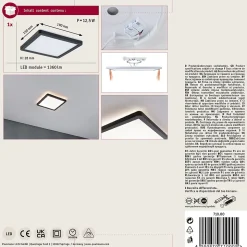 Panneau LED Atria Shine Backlight carré 190x190mm 11,2W 900lm 3000K Noir