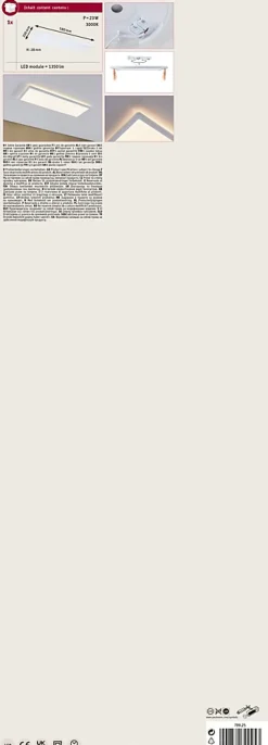 Panneau LED Atria Shine Backlight carré 580x200mm 22W 1800lm 3000K Blanc