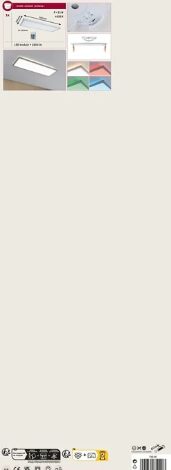 Panneau LED Atria Shine Backlight carré 580x200mm 20W 2000lm RGBW Chrome mat gradable