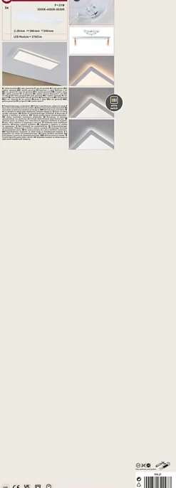 Panneau LED Atria Shine Backlight carré 580x200mm 22W 1800lm White Switch Blanc