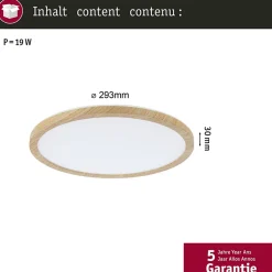 Panneau LED Atria Shine Backlight IP44 rond 293mm 16W 1600lm 3000K Esthétique bois