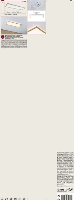 Panneau LED Atria Shine Backlight IP44 carré 580x200mm 22W 2300lm 3000K Esthétique bois