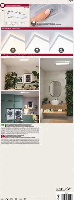 Panneau LED Atria Shine White Select IP44 carré 560x200mm 15,2W 2030lm 3000 - 6500K Blanc