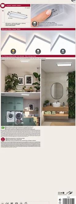 Panneau LED Atria Shine White Select IP44 carré 560x200mm 15,2W 2030lm 3000 - 6500K Chrome mat