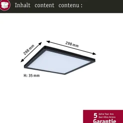 Panneau LED Atria Shine White Select IP44 carré 298x298mm 15,7W 2100lm 3000 - 6500K Noir