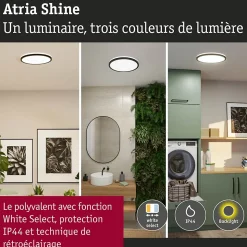 Panneau LED Atria Shine White Select IP44 rond 398mm 20,8W 2800lm 3000 - 6500K Noir