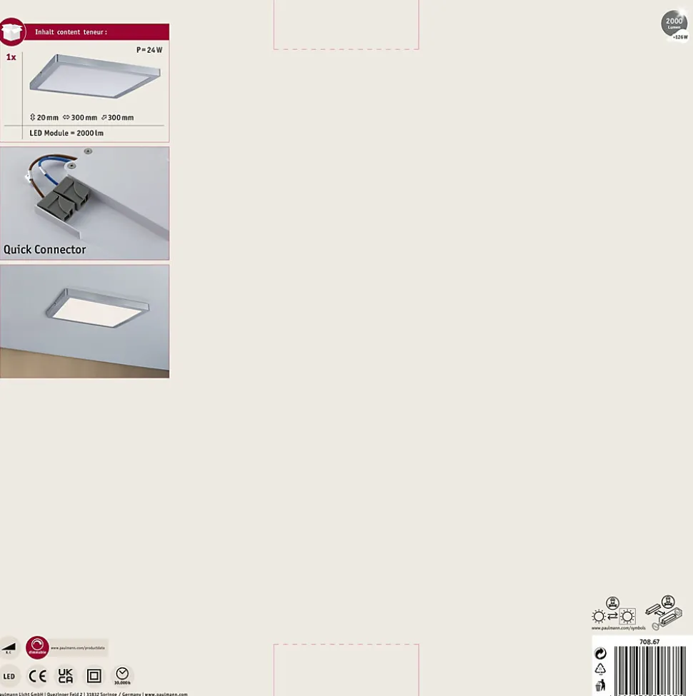 Panneau LED Produits de deuxième choix Atria carré 300x300mm 16,5W 1450lm 2700K Chrome mat gradable