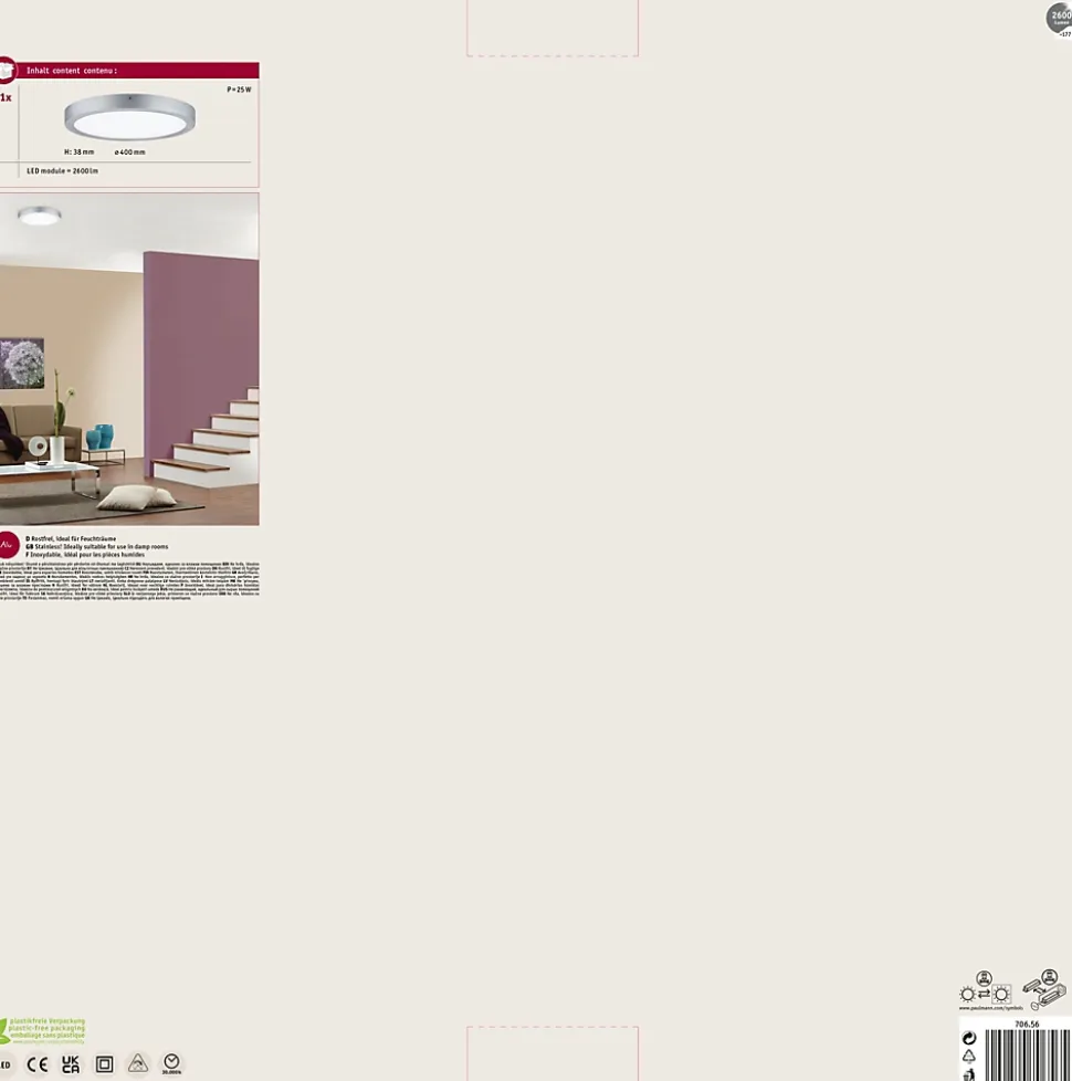 Panneau LED Produits de deuxième choix Lunar rond 400mm 22W 1700lm 3000K Chrome mat