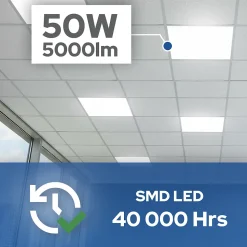 Panneau LED slim edgelit 60x60x0,8 cm, 50W, 5000 lm, 3CCT, blanc + 1x cadre 45 mm pour panneau LED 60x60 HOROZ