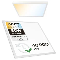 Panneau LED slim edgelit 60x60x0,8 cm, 50W, 5000 lm, 3CCT, blanc + 1x cadre 45 mm pour panneau LED 60x60 HOROZ