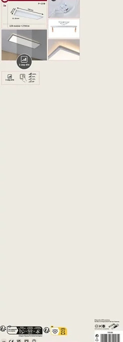 Panneau LED 3-Step-Dim Atria Shine Backlight carré 580x200mm 22W 1800lm 3000K Chrome mat gradable