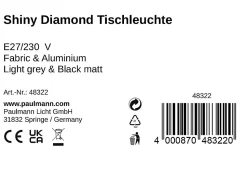 Pauleen Lampe à poser Shiny Diamond E27 max. 20W Gris clair Noir mat