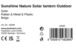 Pauleen Lanterne solaire Sunshine Nature IP44 2700K 5lm Beige