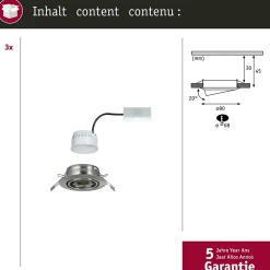 Paulmann Base 93421 - Lot de 3 spots encastrables LED 3x5W 3000K fer brossé