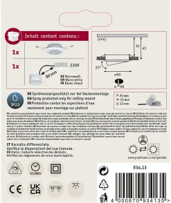 Paulmann Base 93413 Spot encastrable orientable LED 5W blanc mat 3000K