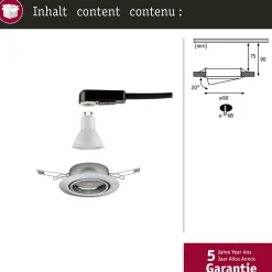 Paulmann Base Spot encastrable LED GU10 5 W fer brossé ronde 90 mm orientable