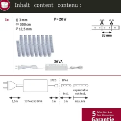 Paulmann MaxLED 500 70666 Ruban LED 24 V blanc chaud 3 m, dimmable, extensible jusqu'à 6,2 m