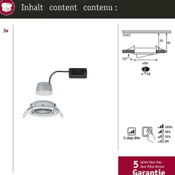 Paulmann Nova 93488 - Spot encastrable LED 3 pièces 18 W chrome, orientable, dimmable