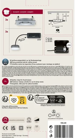 Paulmann Nova Plus Lot de 3 spots LED encastrables 18 W, aluminium tourné, 3x6 W, 3x470 lm, 2700 K, orientables