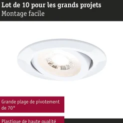 Paulmann pack 10 spots encastrables LED 4,8 W blanc mat 3000 K dim 3 niveaux