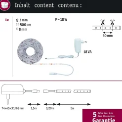 Paulmann SimpLED 78972 - Ruban LED 5 m blanc chaud 3000K, kit complet 230/12V, IP20