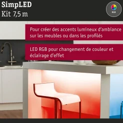 Paulmann SimpLED 78979 Ruban LED RGB 7,5 m 26W kit complet avec alimentation et télécommande