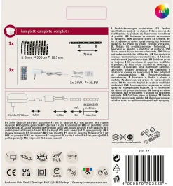 Paulmann YourLED 70322 Ruban LED RGB 3 m complet avec connecteur mâle, alimentation et télécommande